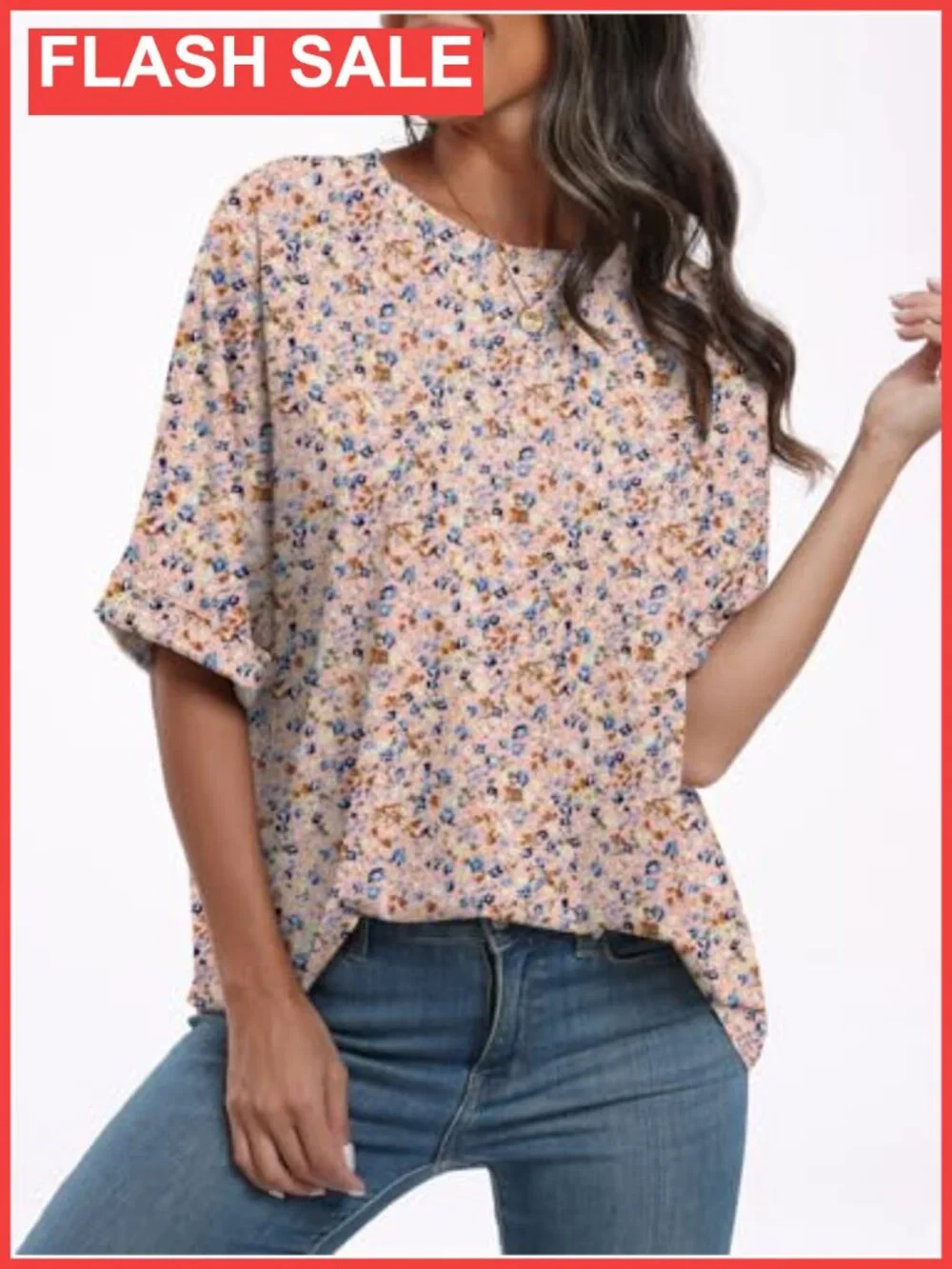 Womens Oversized Tunic T-Shirt Crew Neck Roll Sleeve Polyester Rayon